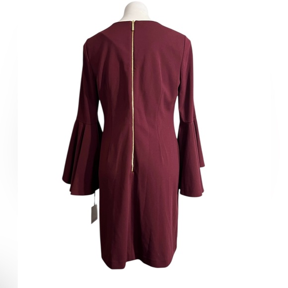 Calvin Klein dress sz 12 Long Bell Sleeve Burgundy red knee length office church - Picture 4 of 6